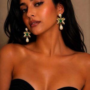 Emerald Bloom Pearl Earrings
